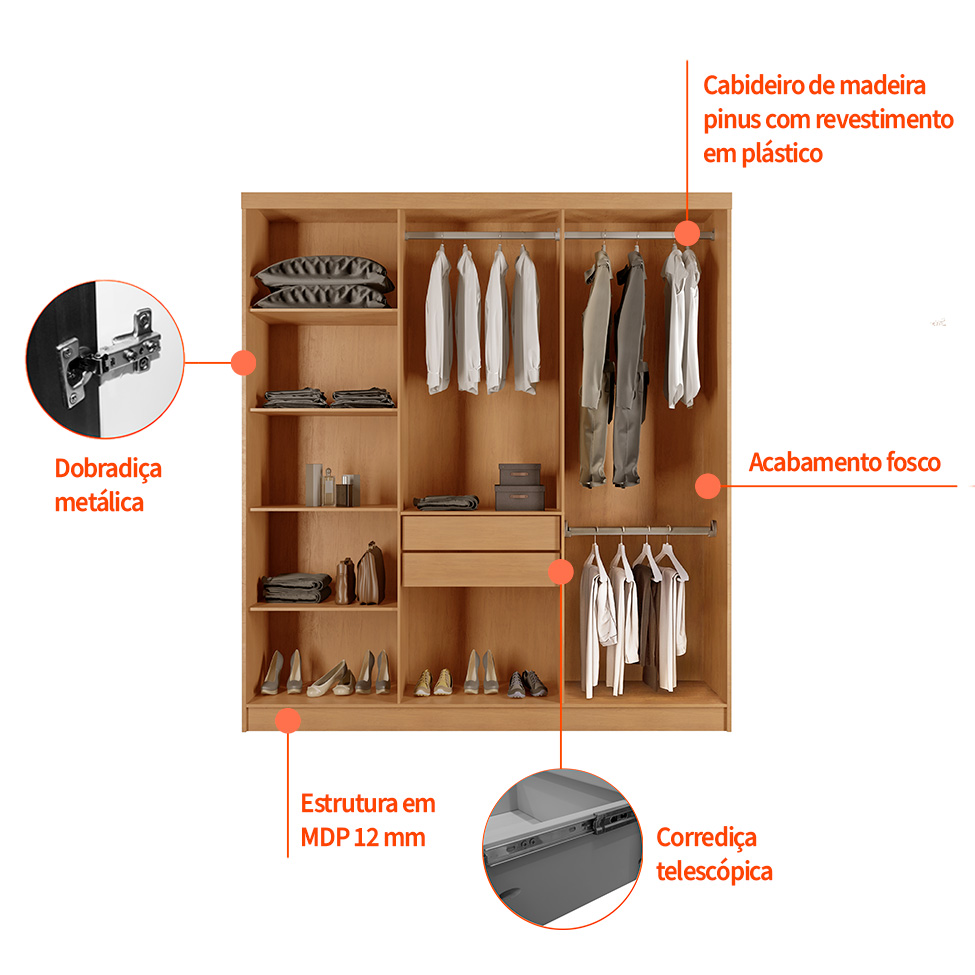 Guarda-Roupa Casal Malibu 6 Portas Imbuia e Off White