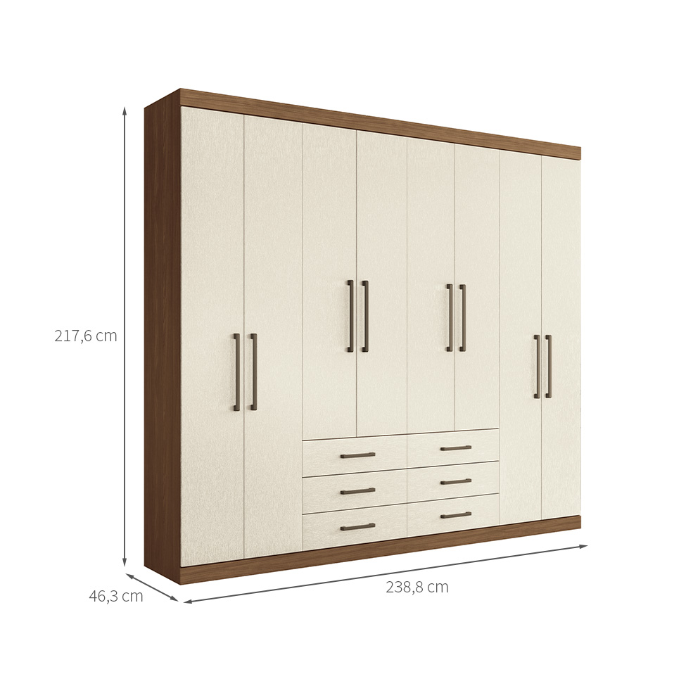 Guarda-Roupa Casal Master 8 Portas 6 Gavetas Jatobá e Areia