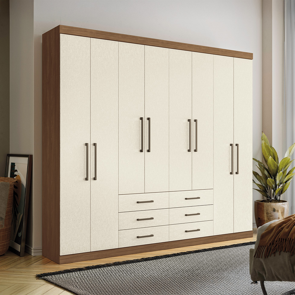 Guarda-Roupa Casal Master 8 Portas 6 Gavetas Jatobá e Areia