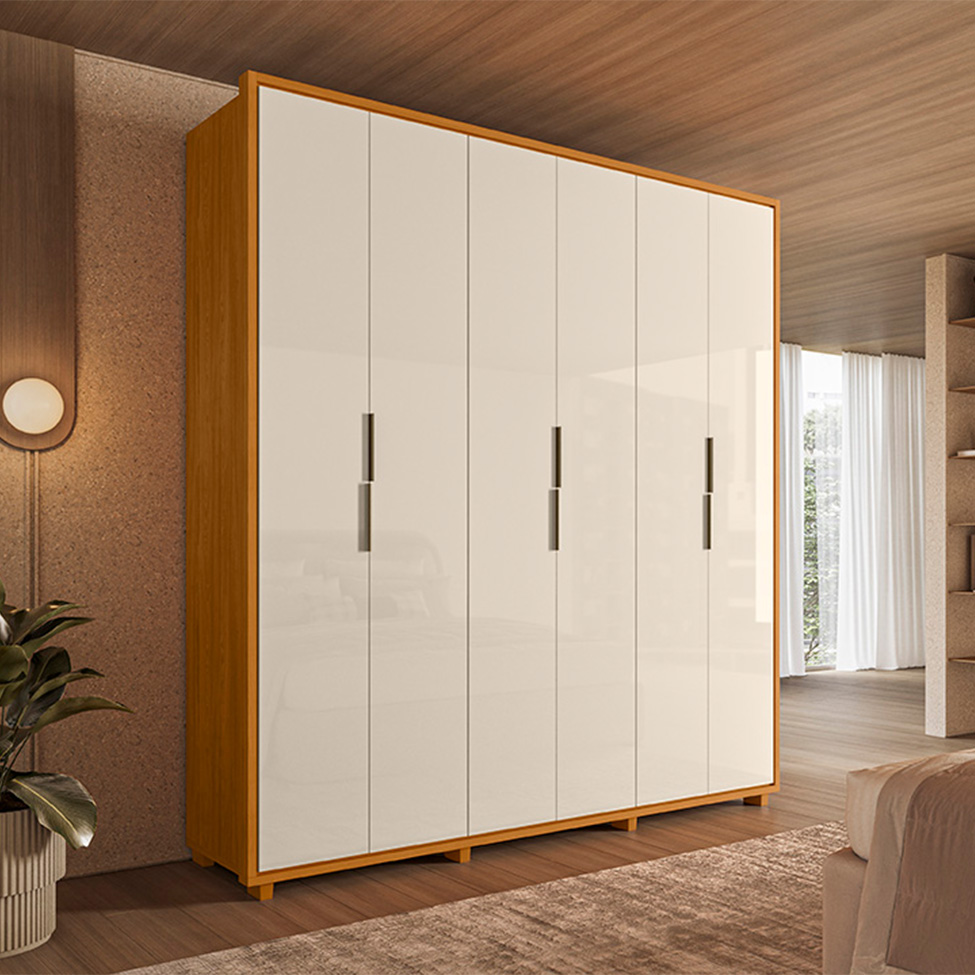 Guarda-Roupa Casal Matisse 6 Portas 4 Gavetas Cinamomo e Off White