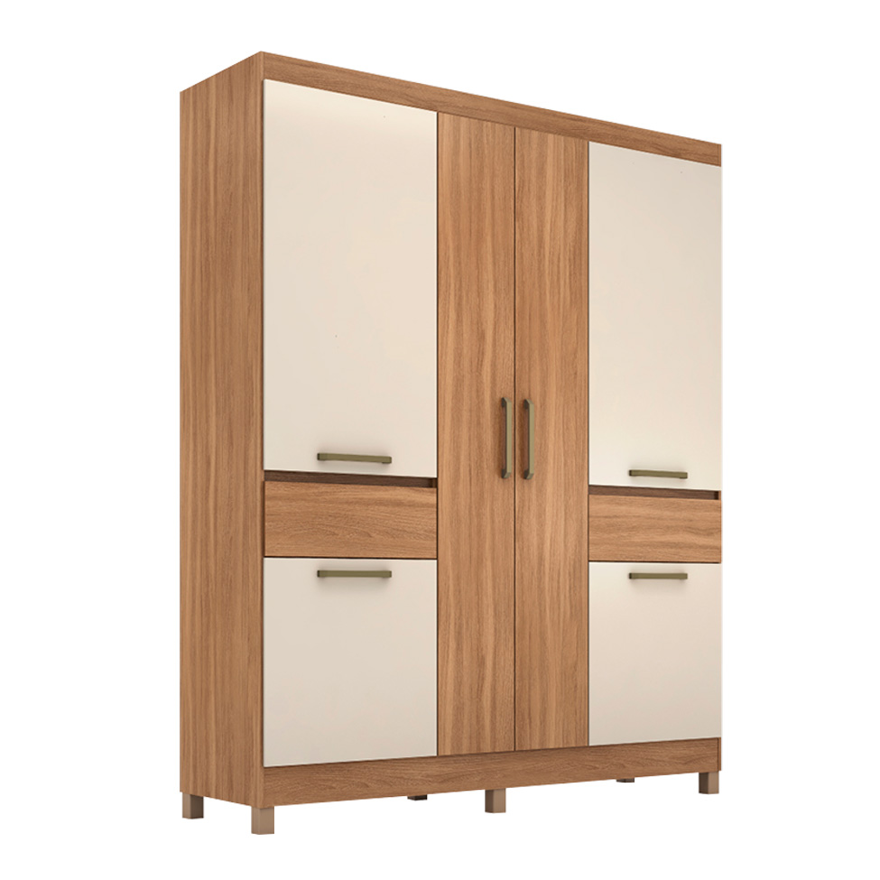 Guarda-Roupa Casal Mauá 6 Portas 2 Gavetas Amêndola e Off  White