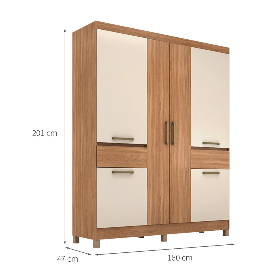 Guarda-Roupa Casal Mauá 6 Portas 2 Gavetas Amêndola e Off  White