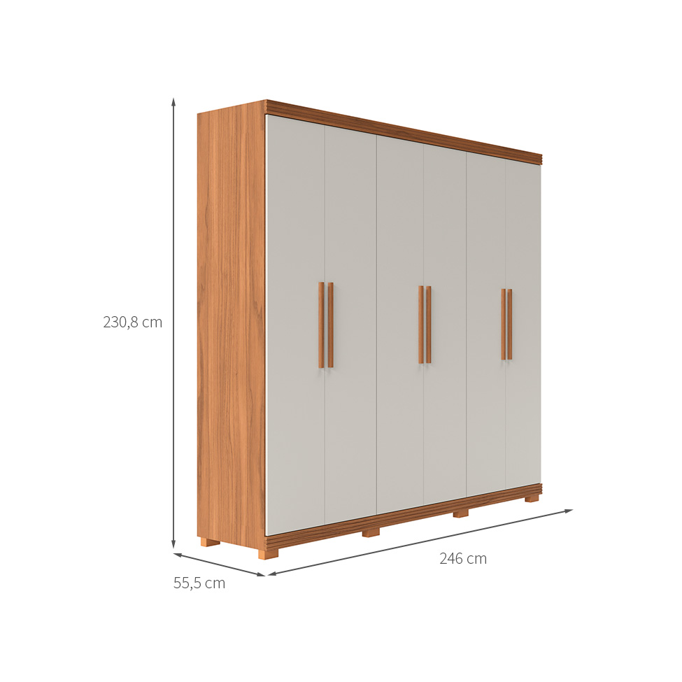 Guarda-Roupa Casal Memphis 6 Portas 3 Gavetas Off White e Canela