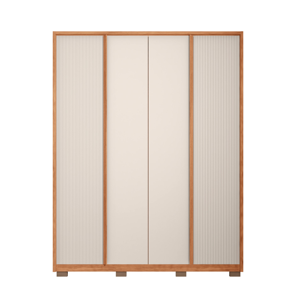 Guarda-Roupa Casal Microrripado Lior 4 Portas 3 Gavetas Off White e Freijó