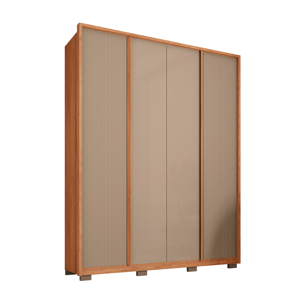 Guarda-Roupa Casal Microrripado Lior 4 Portas 3 Gavetas Suede e Freijó
