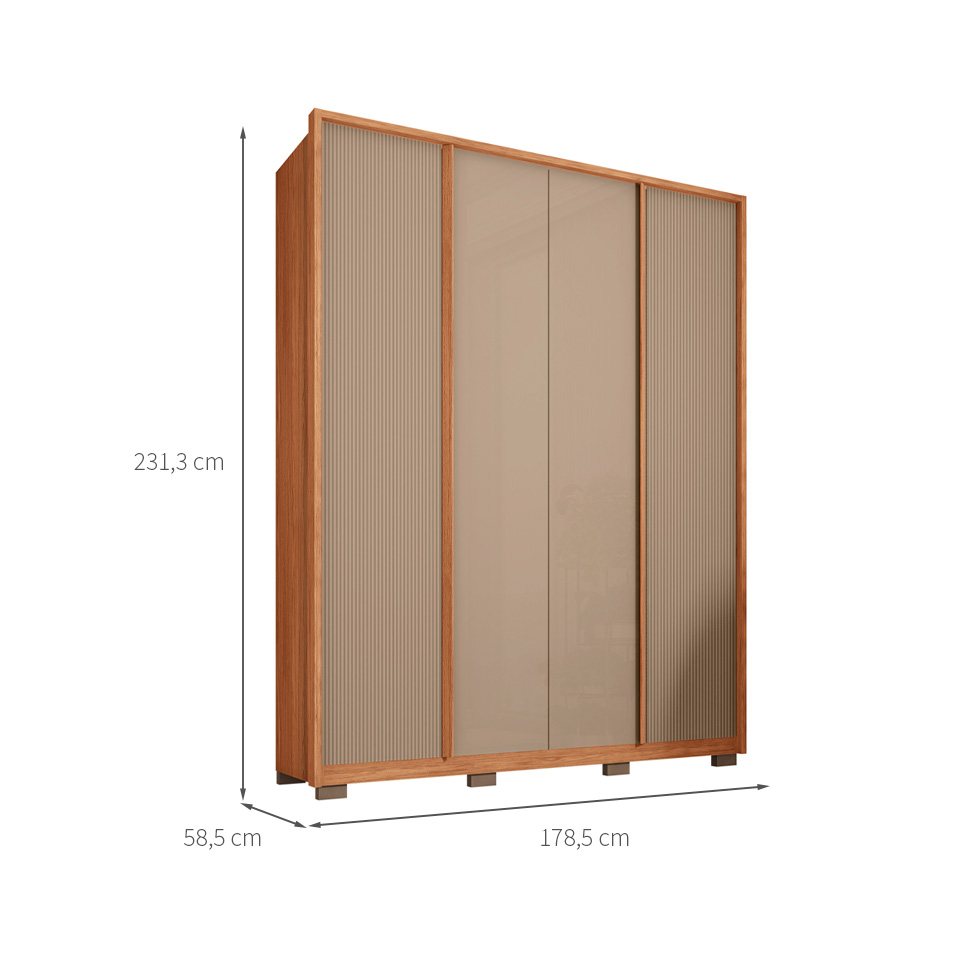 Guarda-Roupa Casal Microrripado Lior 4 Portas 3 Gavetas Suede e Freijó