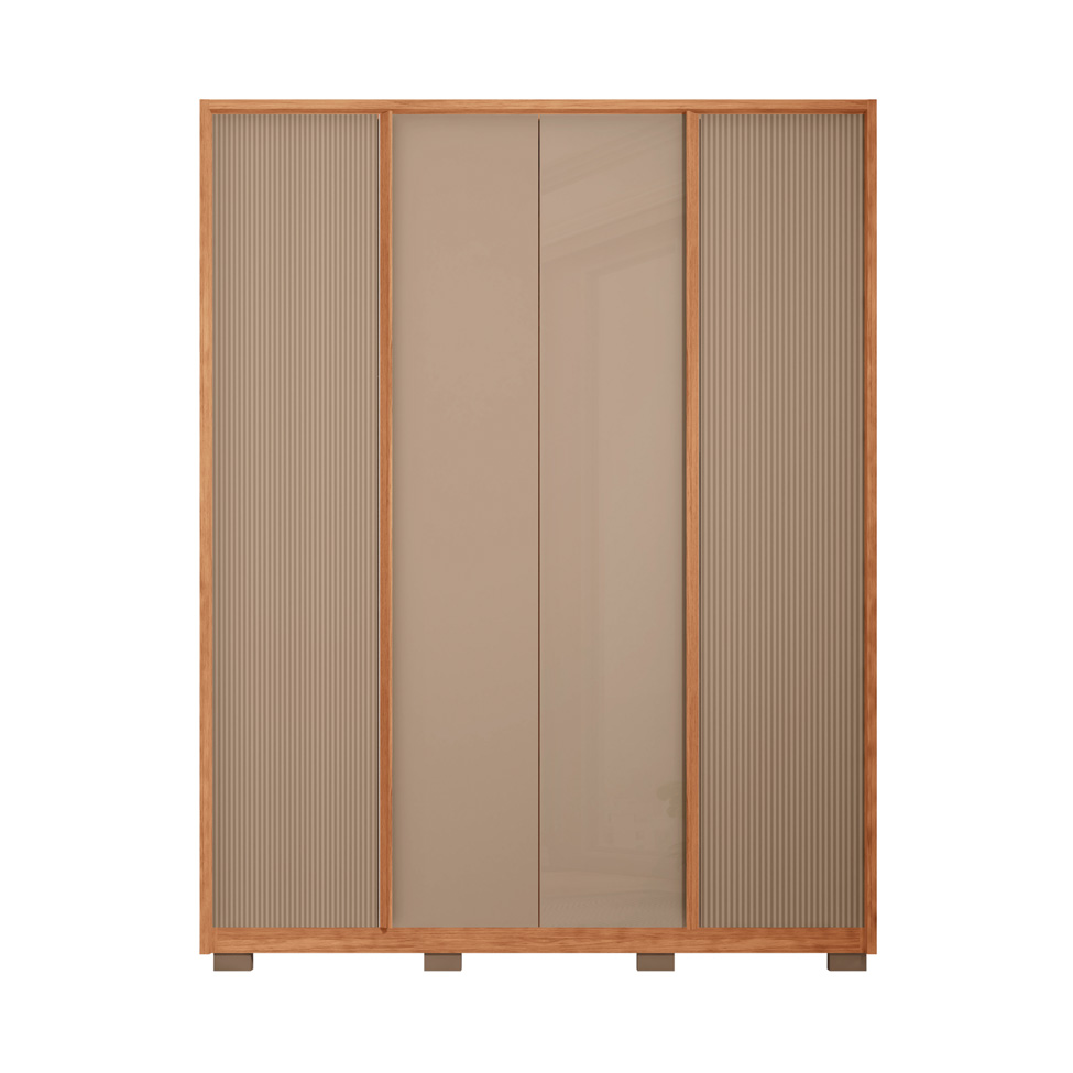 Guarda-Roupa Casal Microrripado Lior 4 Portas 3 Gavetas Suede e Freijó