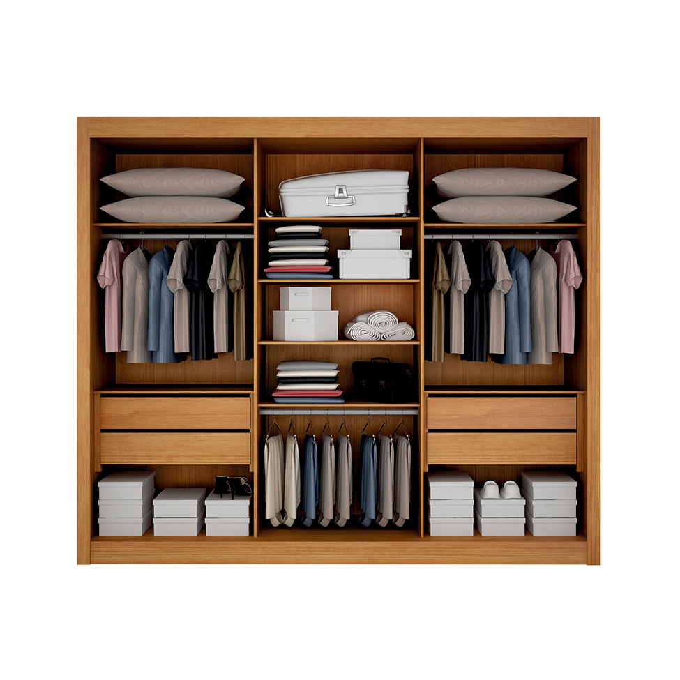 Guarda-Roupa Casal Milano 100% MDF 3 Portas 4 Gavetas Cinamomo e Off White