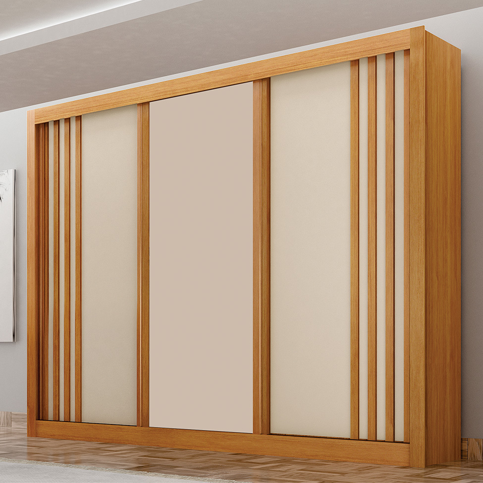Guarda-Roupa Casal Milano 3 Portas 4 Gavetas Cinamomo e Off White