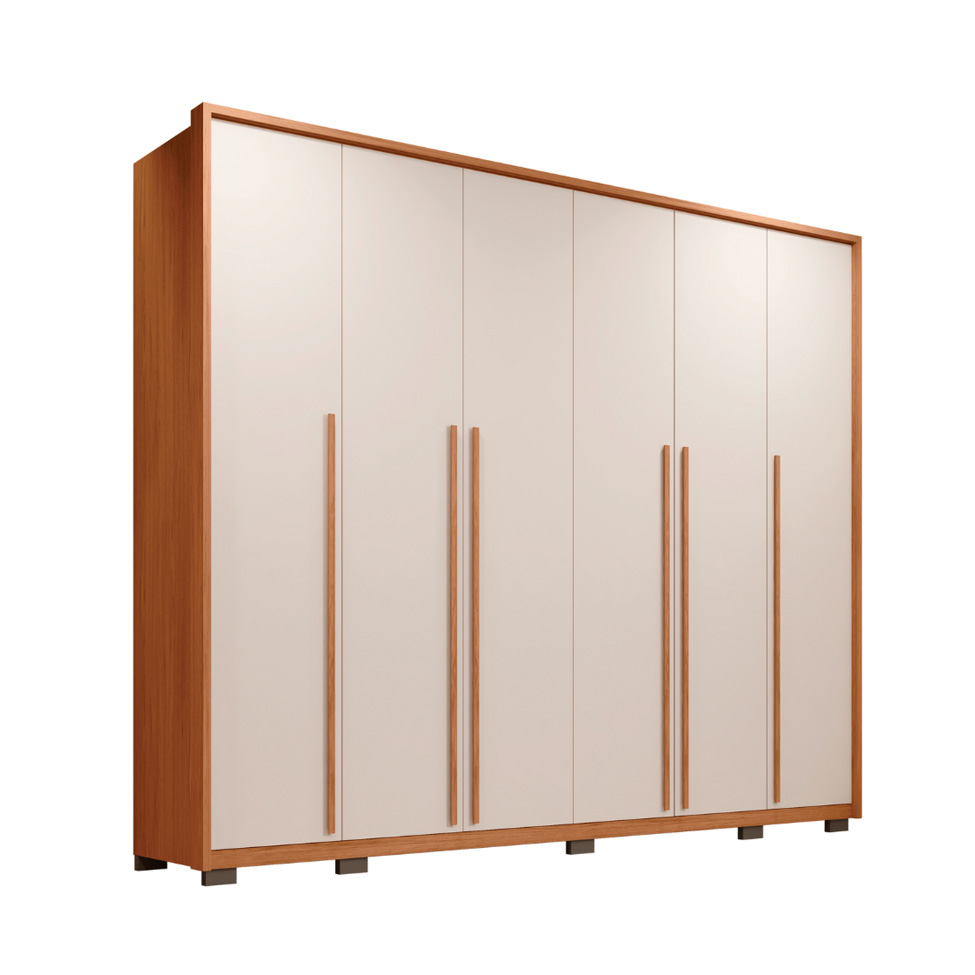 Guarda-Roupa Casal Milanus 6 Portas 6 Gavetas Freijó e Off White