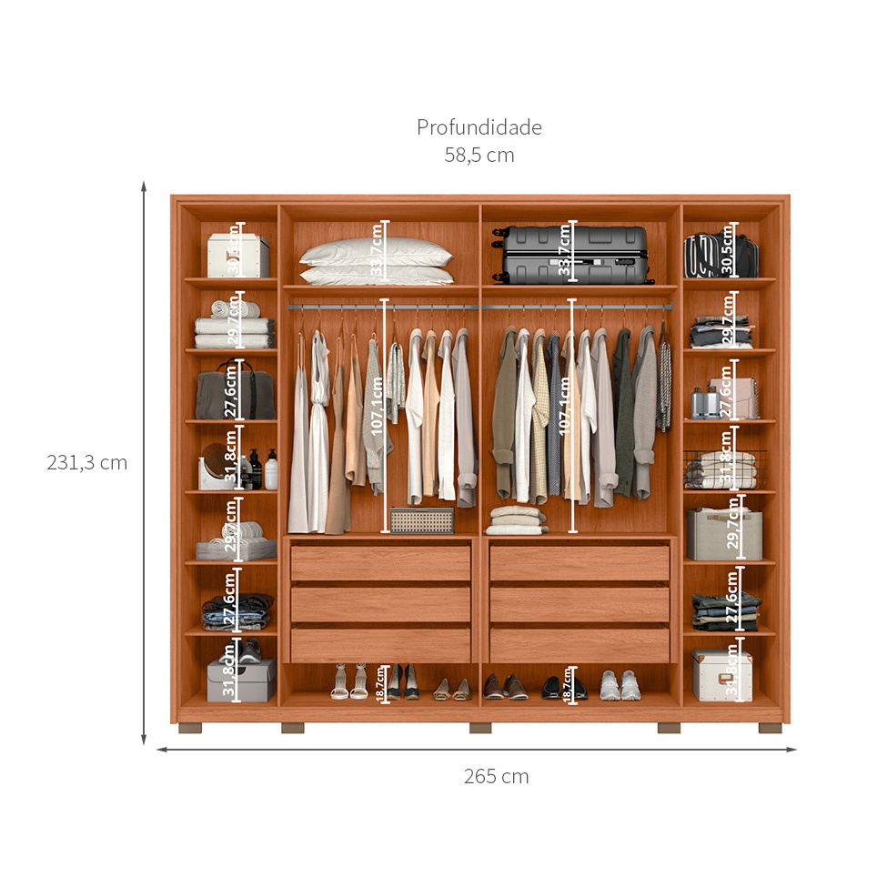 Guarda-Roupa Casal Milanus 6 Portas 6 Gavetas Freijó e Off White