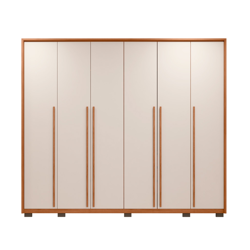 Guarda-Roupa Casal Milanus 6 Portas 6 Gavetas Freijó e Off White