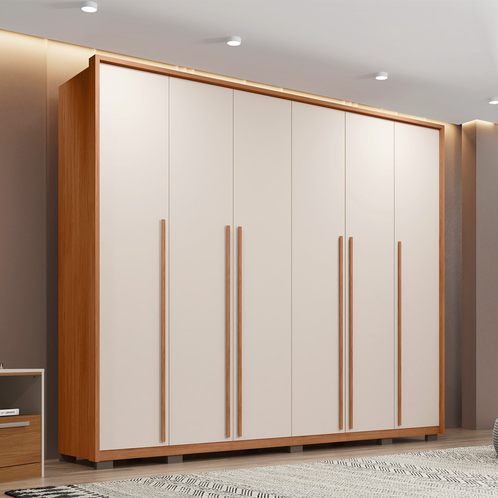 Guarda-Roupa Casal Milanus 6 Portas 6 Gavetas Freijó e Off White