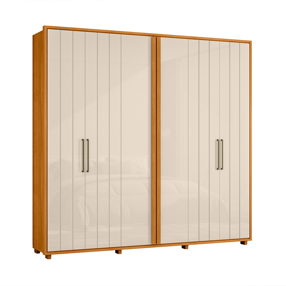 Guarda-Roupa Casal Miro 6 Portas 4 Gavetas Cinamomo e Off White