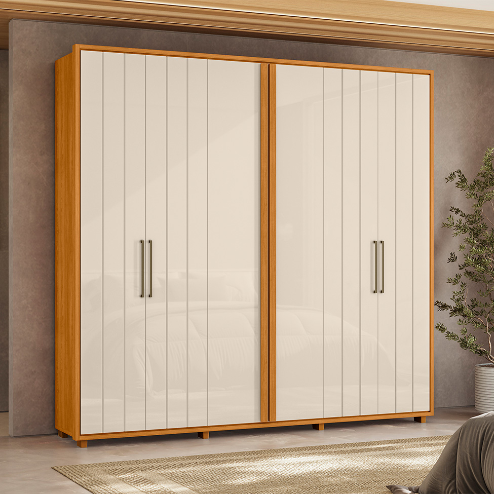 Guarda-Roupa Casal Miro 6 Portas 4 Gavetas Cinamomo e Off White
