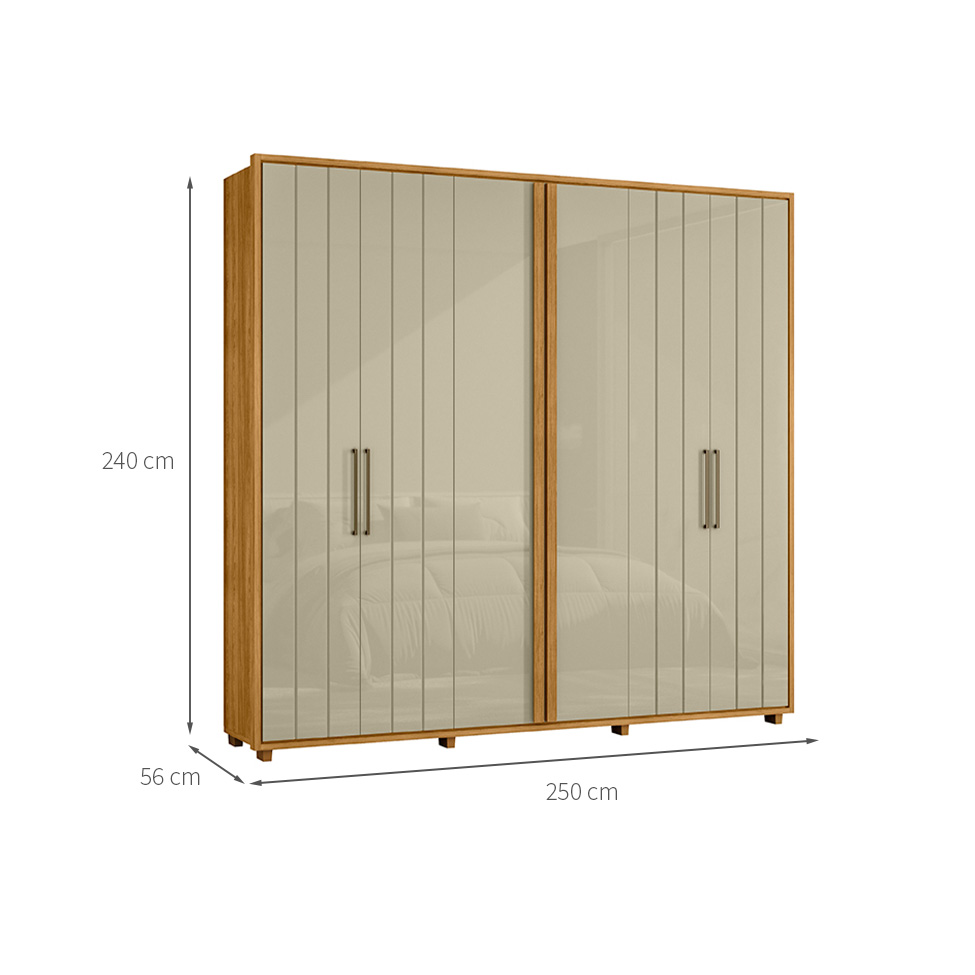 Guarda-Roupa Casal Miro 6 Portas 4 Gavetas Cumaru e Opala