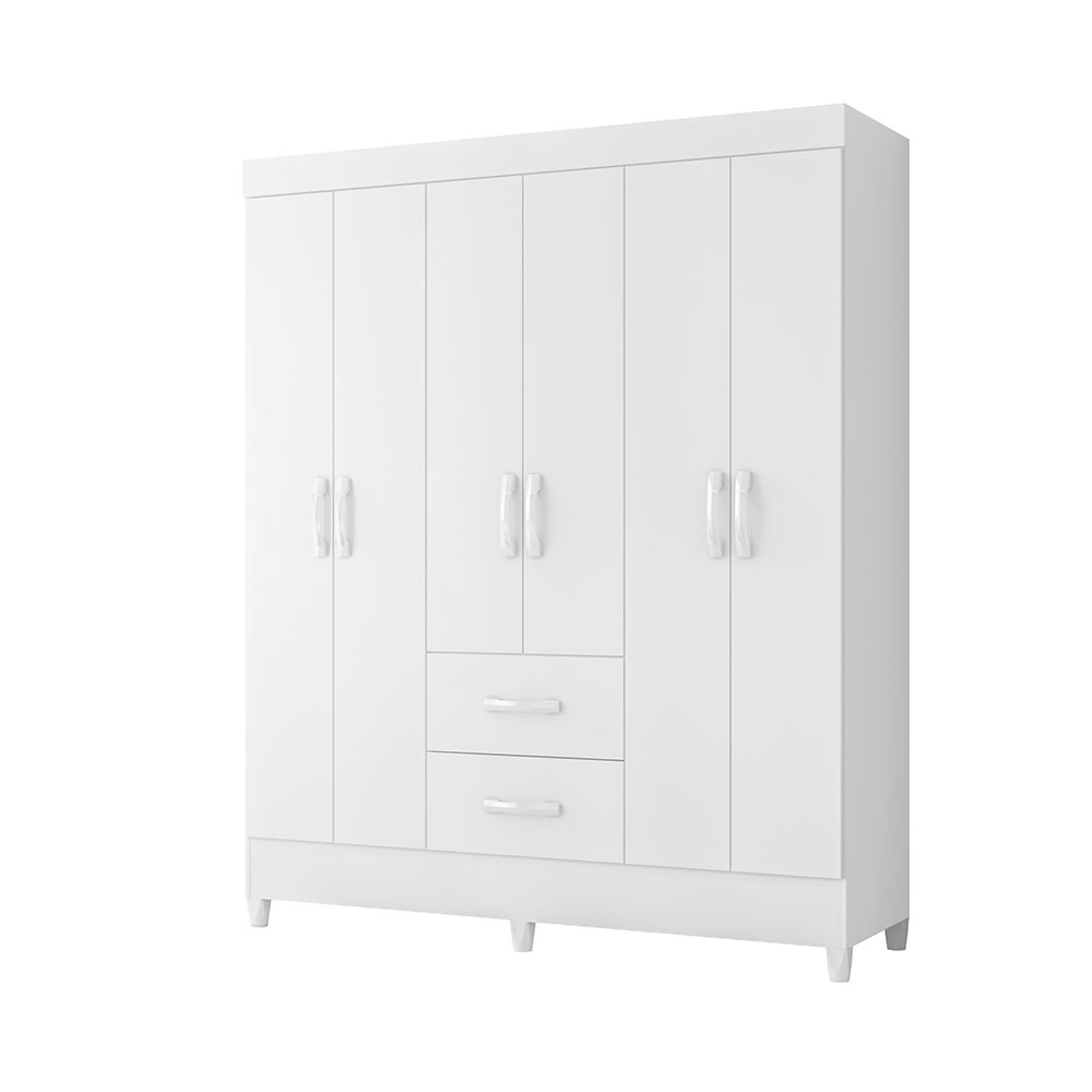 Guarda-Roupa Casal Mobi 6 Portas 2 Gavetas Branco