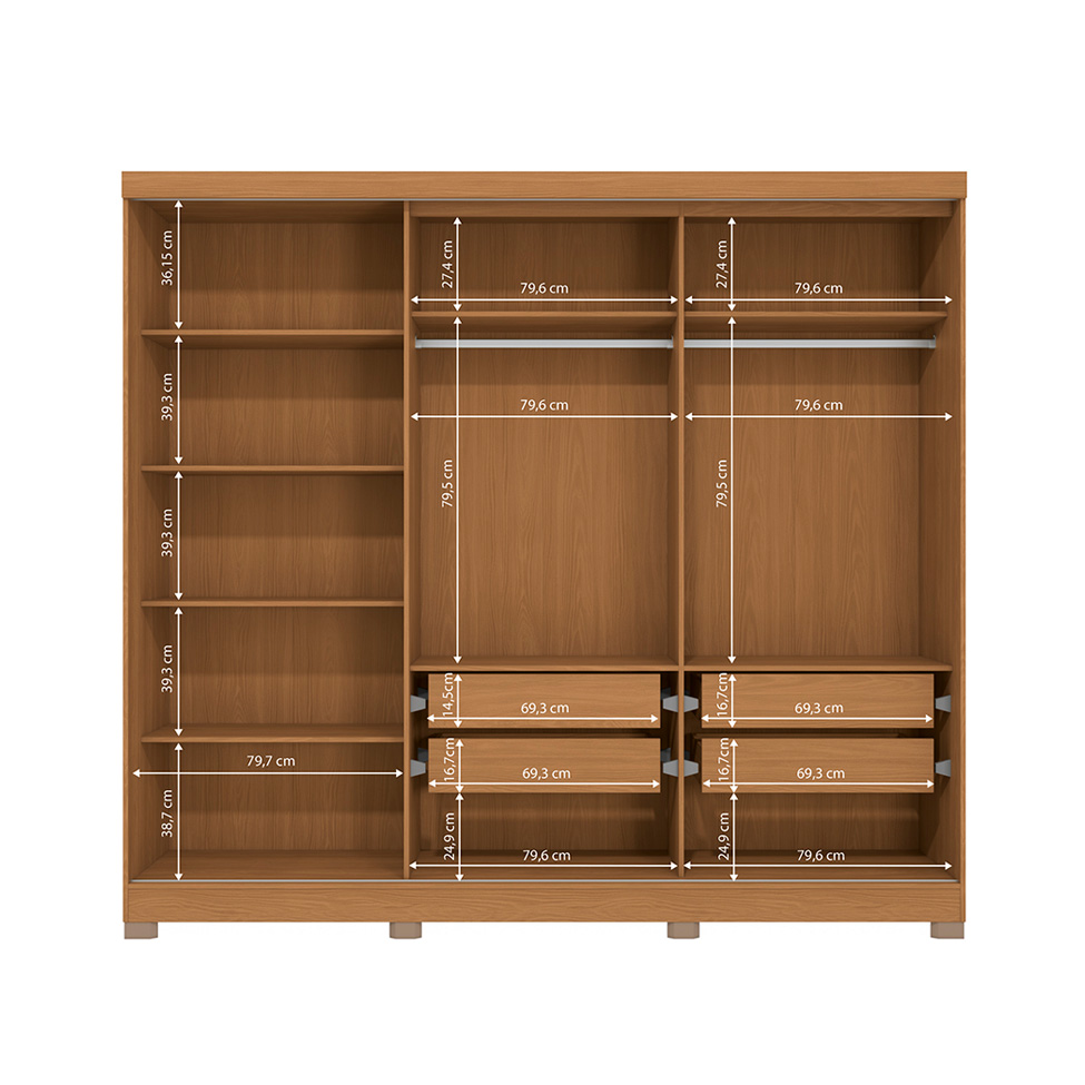 Guarda-Roupa Casal Molina com Pés 5 Portas 4 Gavetas Canela