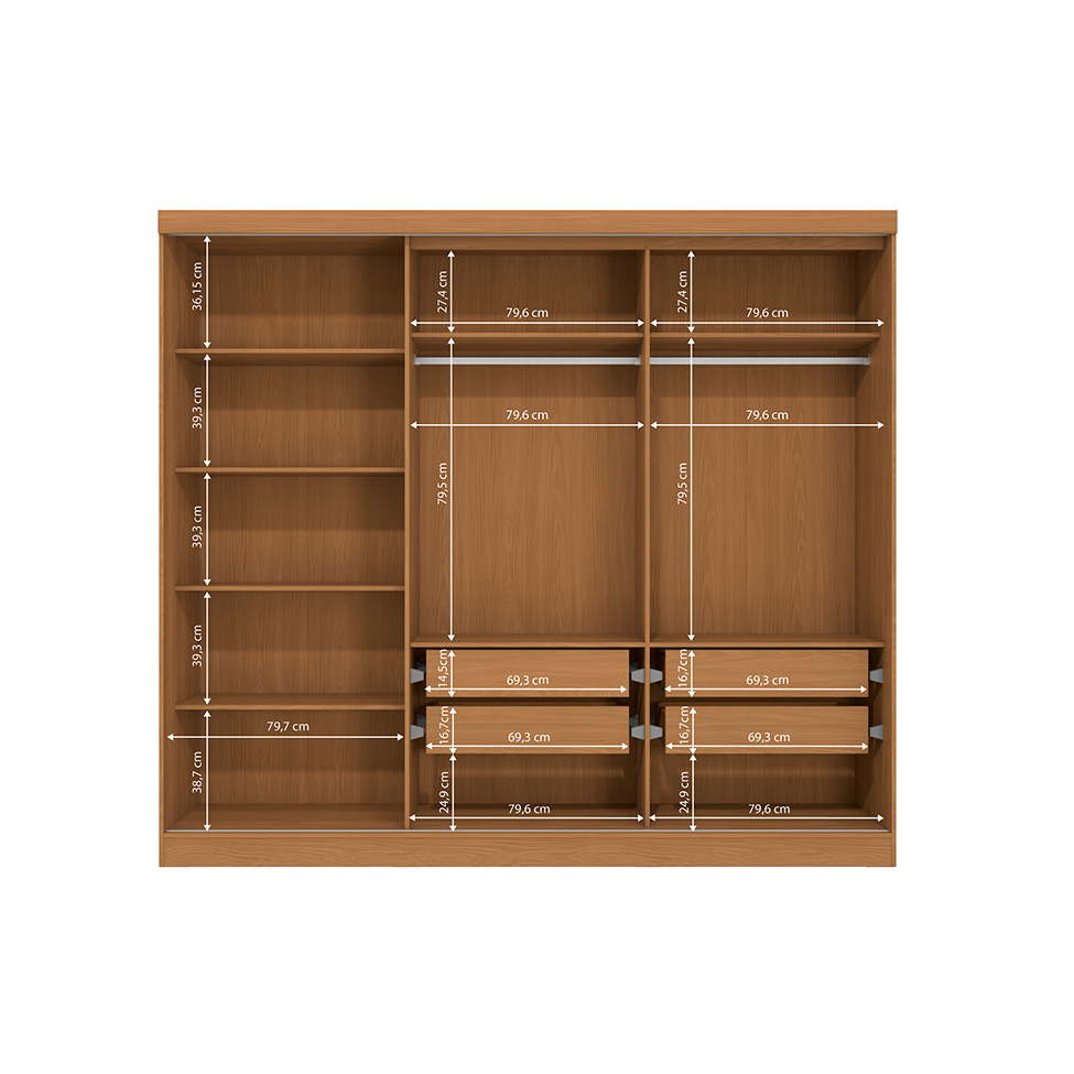 Guarda-Roupa Casal Molina sem Pés 5 Portas 4 Gavetas Canela