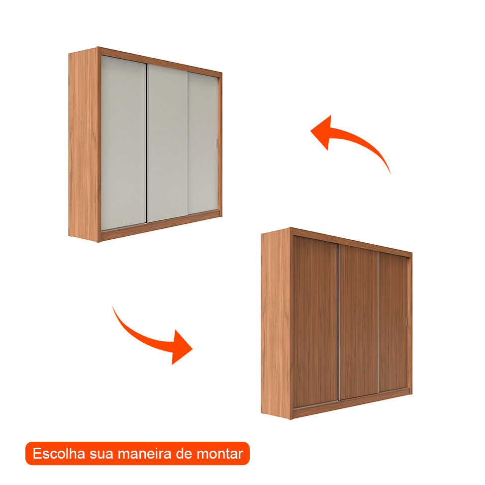 Guarda-Roupa Casal Montclair Flex 3 Portas 6 Gavetas Off White e Canela