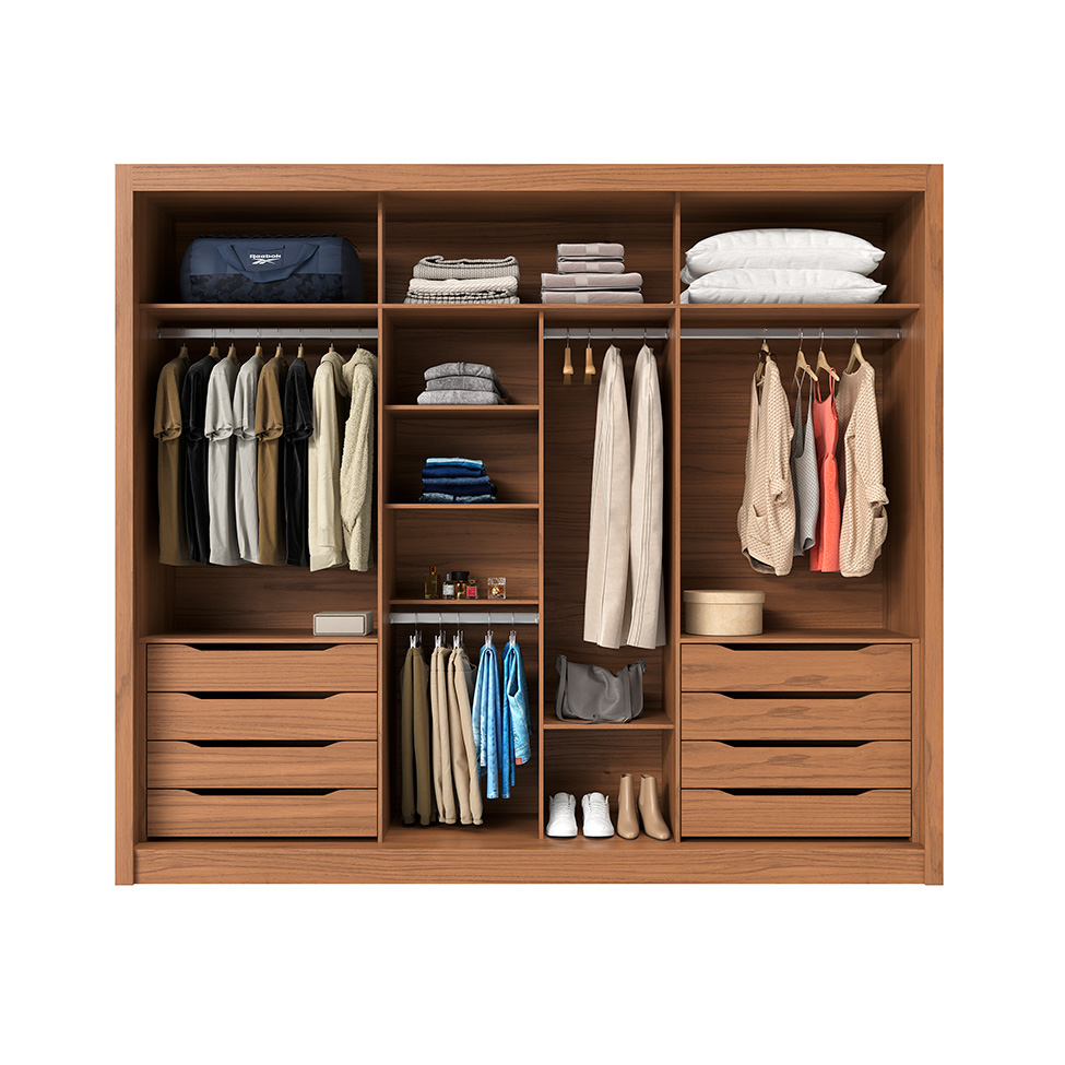 Guarda-Roupa Casal Montclair Flex 3 Portas 8 Gavetas Off White e Canela