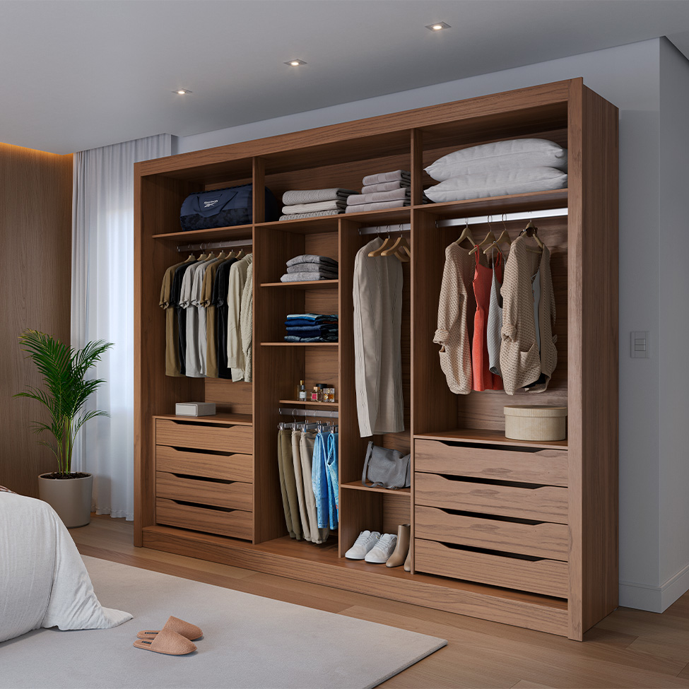 Guarda-Roupa Casal Montclair Flex 3 Portas 8 Gavetas Off White e Canela