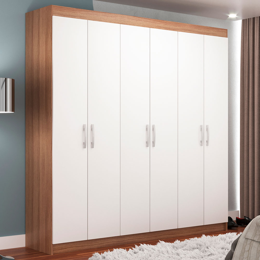 Guarda-Roupa Casal Montreal 6 Portas 2 Gavetas Demolição e Branco