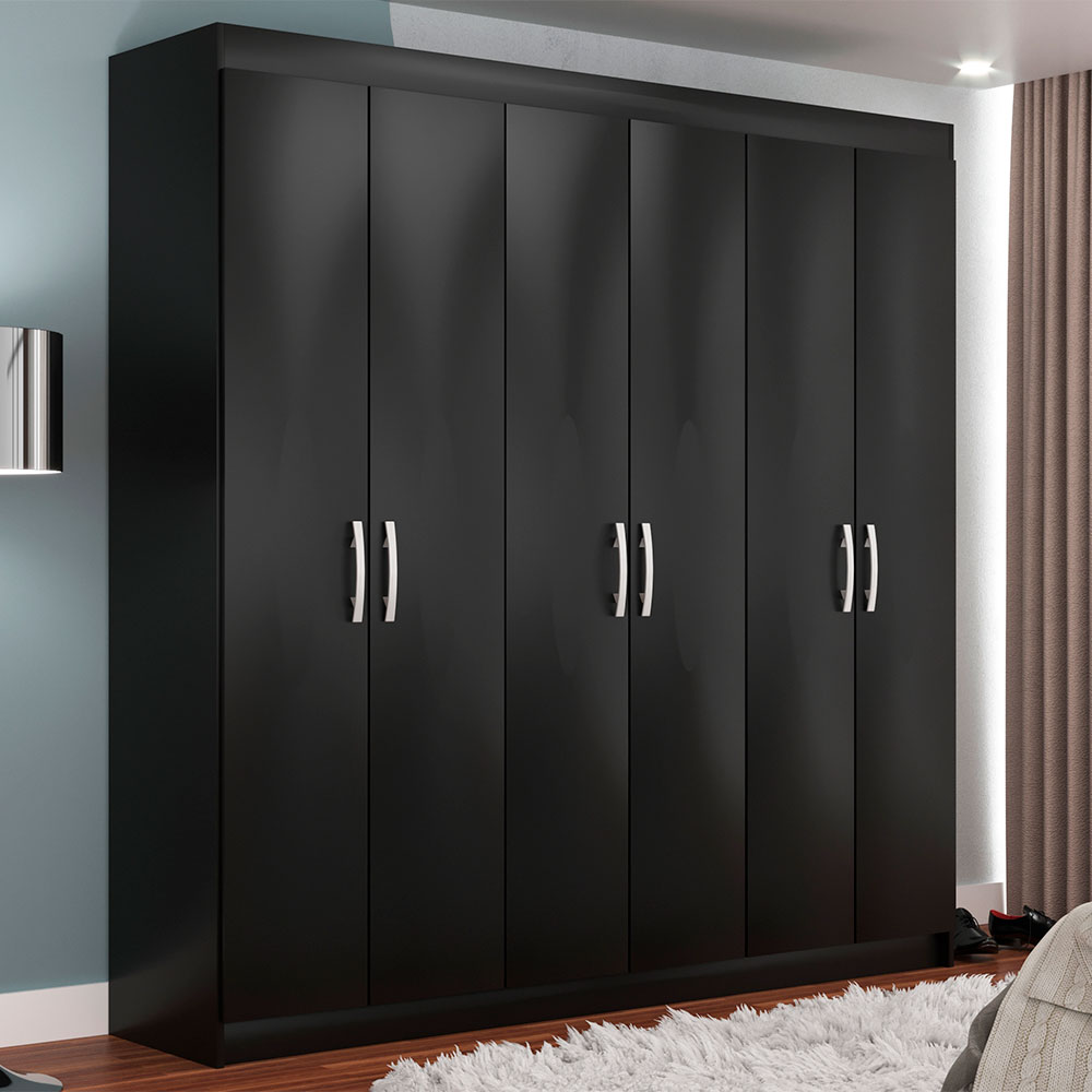Guarda-Roupa Casal Montreal 6 Portas 2 Gavetas Preto