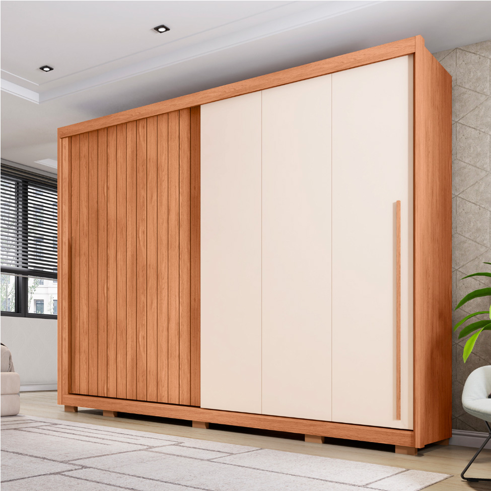 Guarda-Roupa Casal Moviment Ripado Flex 2 Portas 6 Gavetas Freijó e Off White