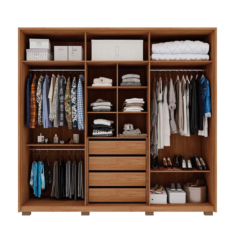 Guarda-Roupa Casal Mozart 6 Portas 4 Gavetas Buriti e Fendi