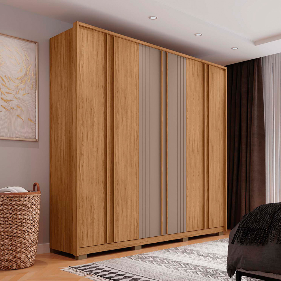 Guarda-Roupa Casal Mozart 6 Portas 4 Gavetas Buriti e Fendi