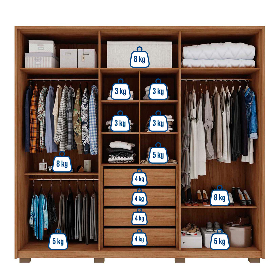 Guarda-Roupa Casal Mozart 6 Portas 4 Gavetas Buriti e Fendi