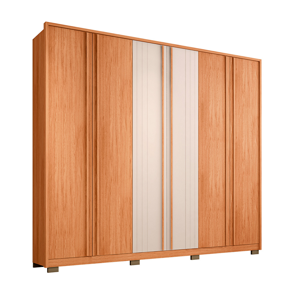 Guarda-Roupa Casal Mozart 6 Portas 4 Gavetas Freijó e Off White