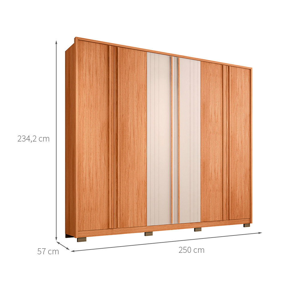 Guarda-Roupa Casal Mozart 6 Portas 4 Gavetas Freijó e Off White