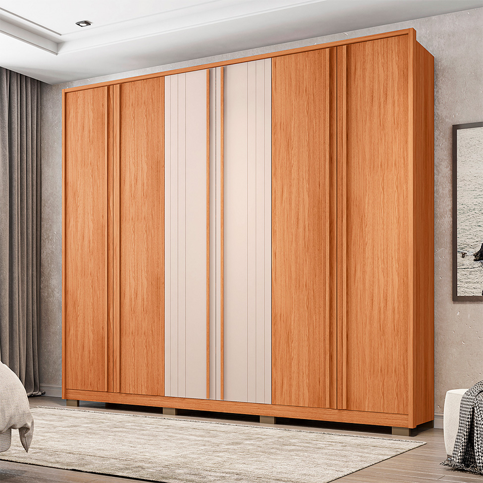 Guarda-Roupa Casal Mozart 6 Portas 4 Gavetas Freijó e Off White
