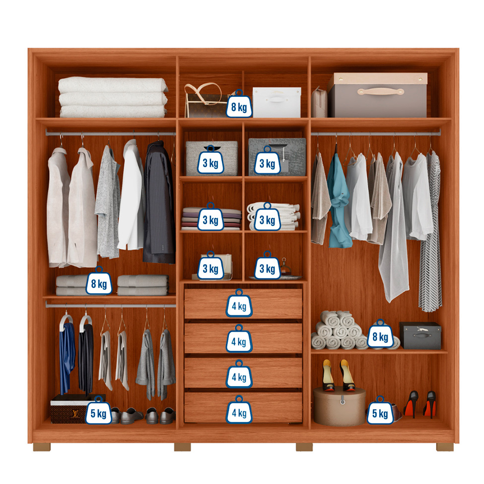 Guarda-Roupa Casal Mozart 6 Portas 4 Gavetas Freijó e Off White