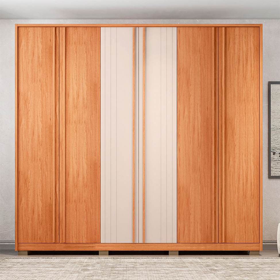 Guarda-Roupa Casal Mozart 6 Portas 4 Gavetas Freijó e Off White