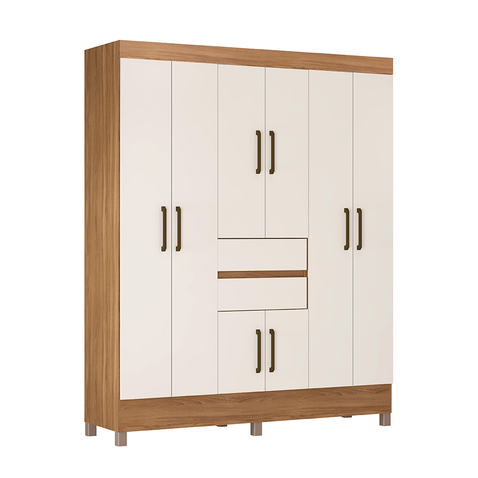 Guarda-Roupa Casal Munique 8 Portas 2 Gavetas Amêndola e Off White
