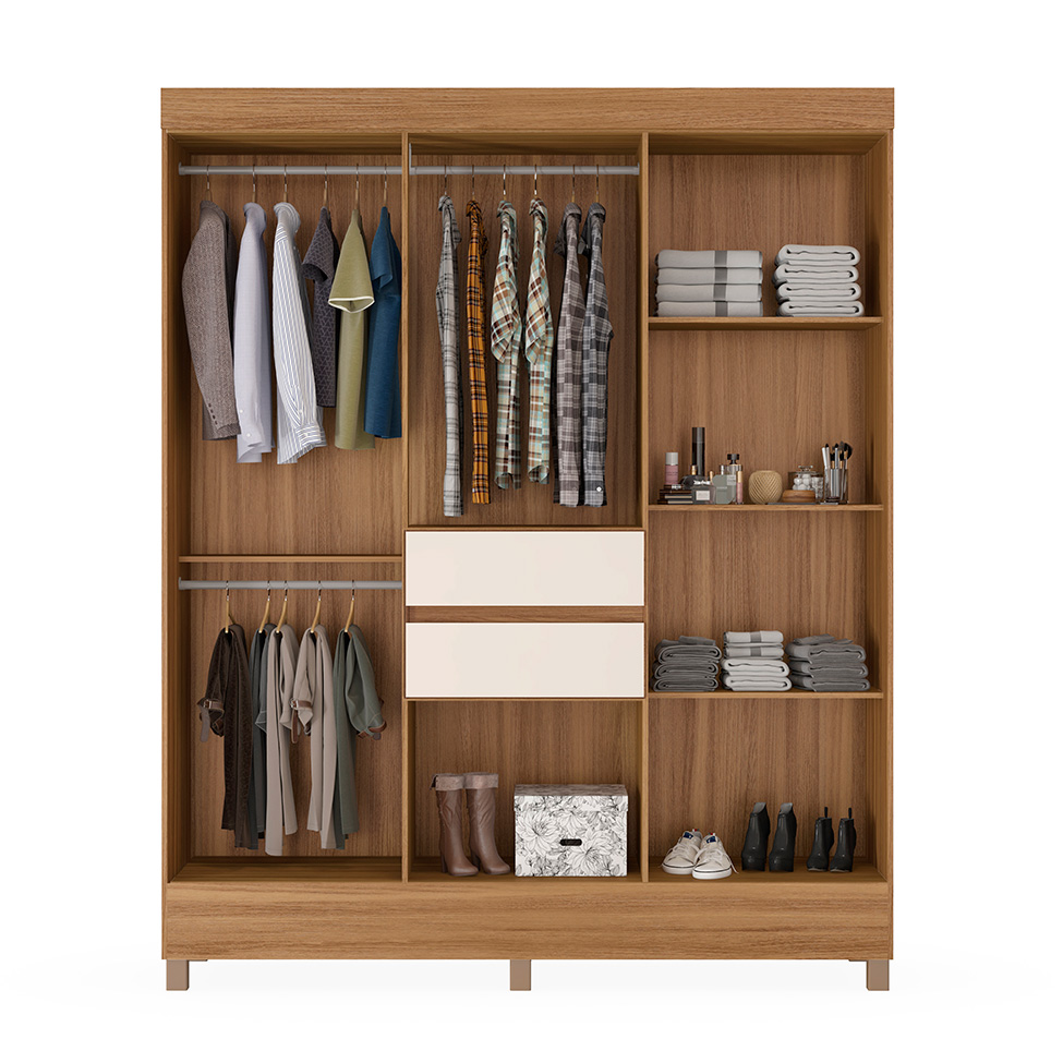 Guarda-Roupa Casal Munique 8 Portas 2 Gavetas Amêndola e Off White