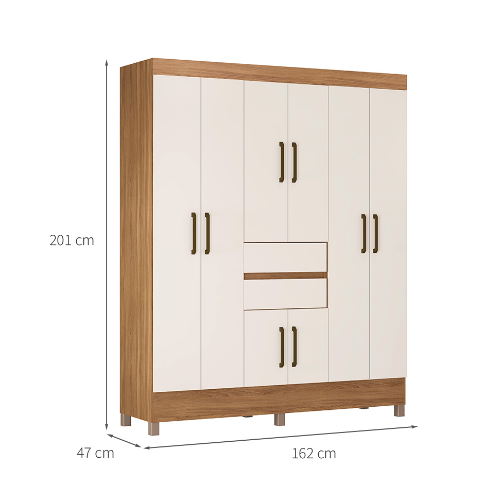 Guarda-Roupa Casal Munique 8 Portas 2 Gavetas Amêndola e Off White