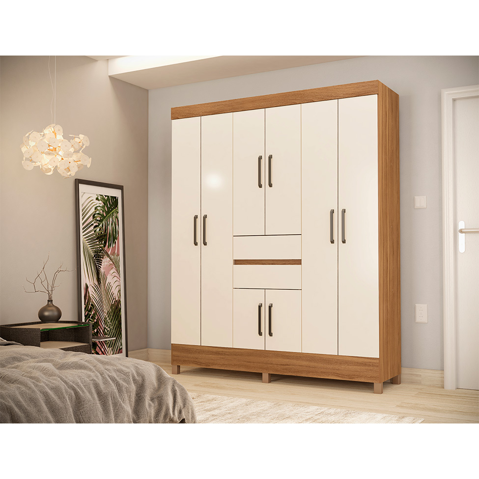 Guarda-Roupa Casal Munique 8 Portas 2 Gavetas Amêndola e Off White