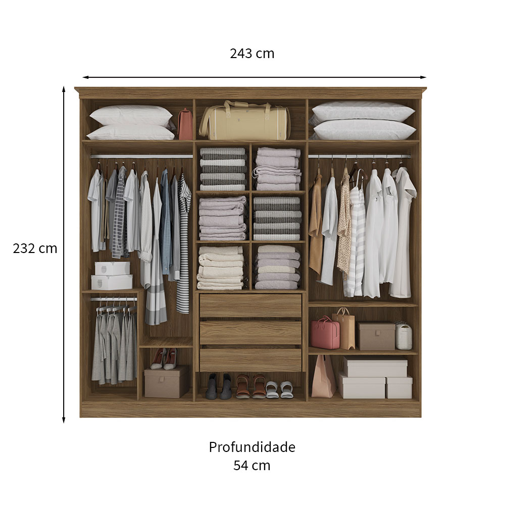 Guarda-Roupa Casal Naty 6 Portas 3 Gavetas Nogueira e Macadâmia