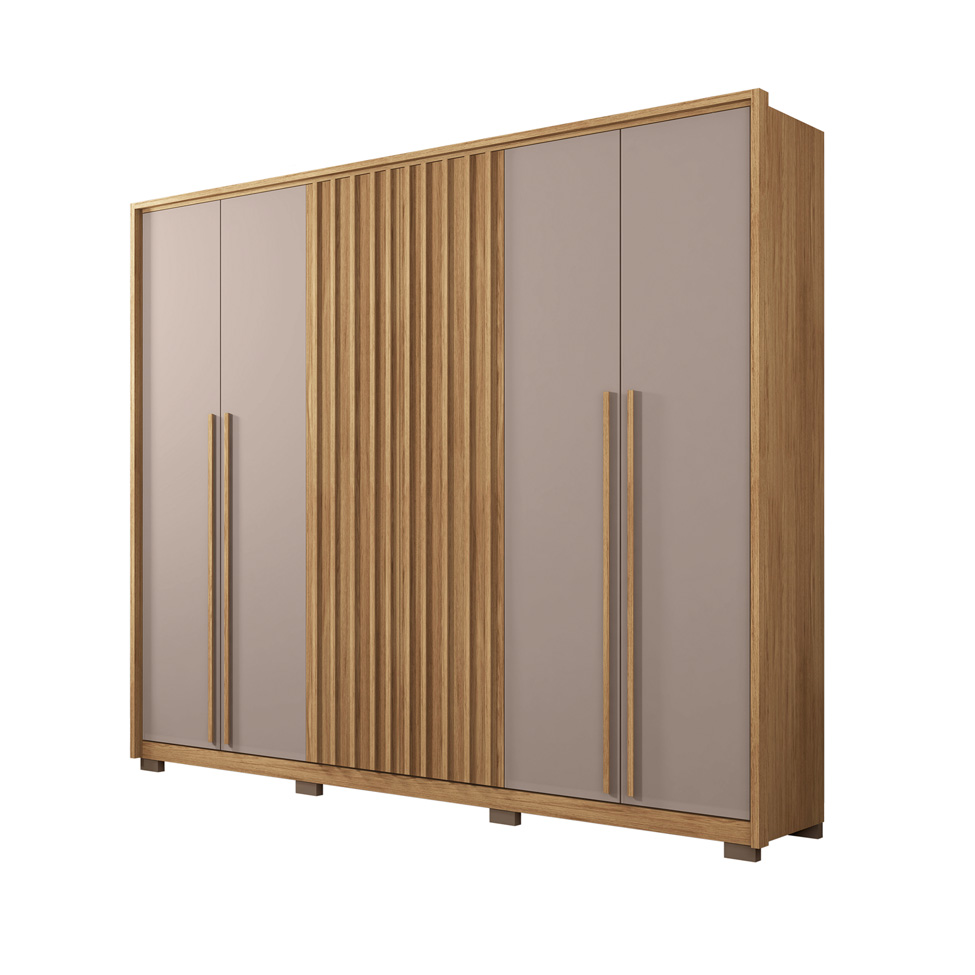 Guarda-Roupa Casal New Comodus Ripado 6 Portas 4 Gavetas Buriti e Fendi