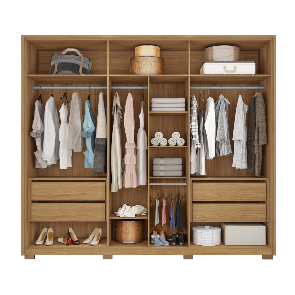 Guarda-Roupa Casal New Comodus Ripado 6 Portas 4 Gavetas Buriti e Fendi