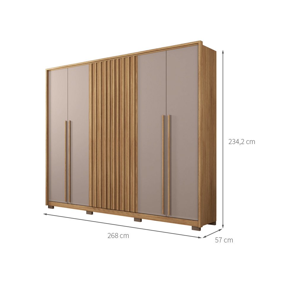 Guarda-Roupa Casal New Comodus Ripado 6 Portas 4 Gavetas Buriti e Fendi