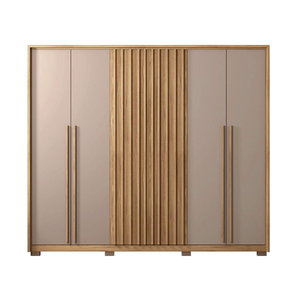Guarda-Roupa Casal New Comodus Ripado 6 Portas 4 Gavetas Buriti e Fendi