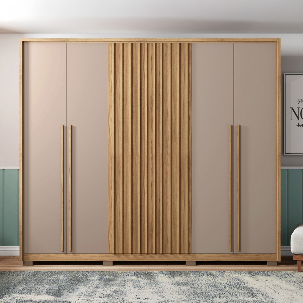 Guarda-Roupa Casal New Comodus Ripado 6 Portas 4 Gavetas Buriti e Fendi