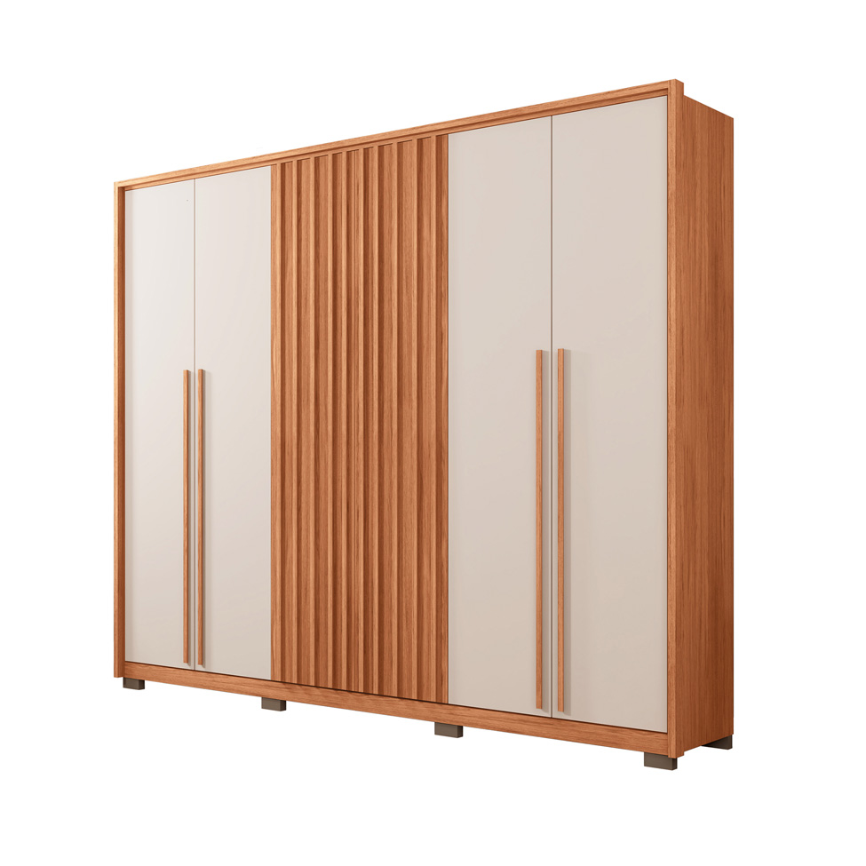 Guarda-Roupa Casal New Comodus Ripado 6 Portas 4 Gavetas Freijó e Off White