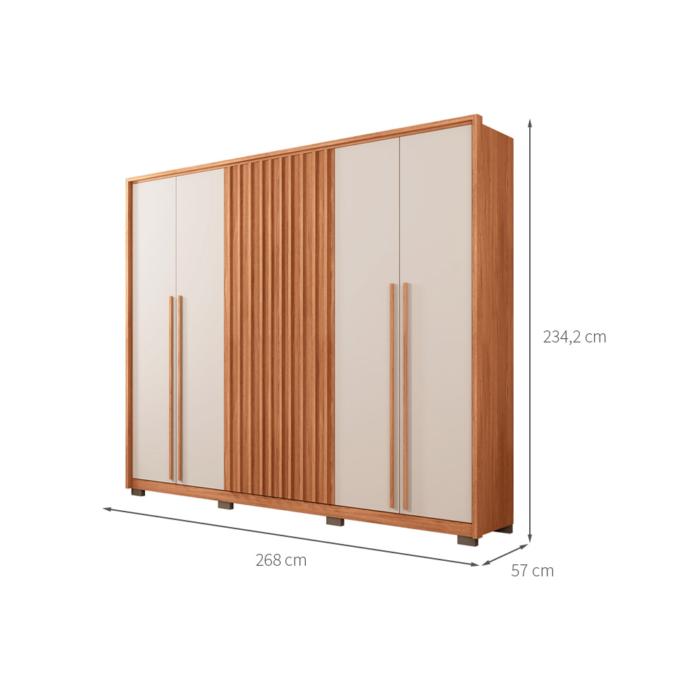 Guarda-Roupa Casal New Comodus Ripado 6 Portas 4 Gavetas Freijó e Off White