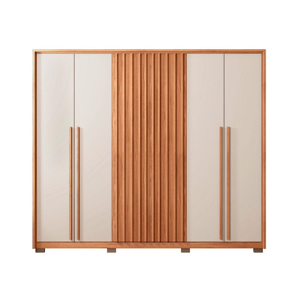 Guarda-Roupa Casal New Comodus Ripado 6 Portas 4 Gavetas Freijó e Off White